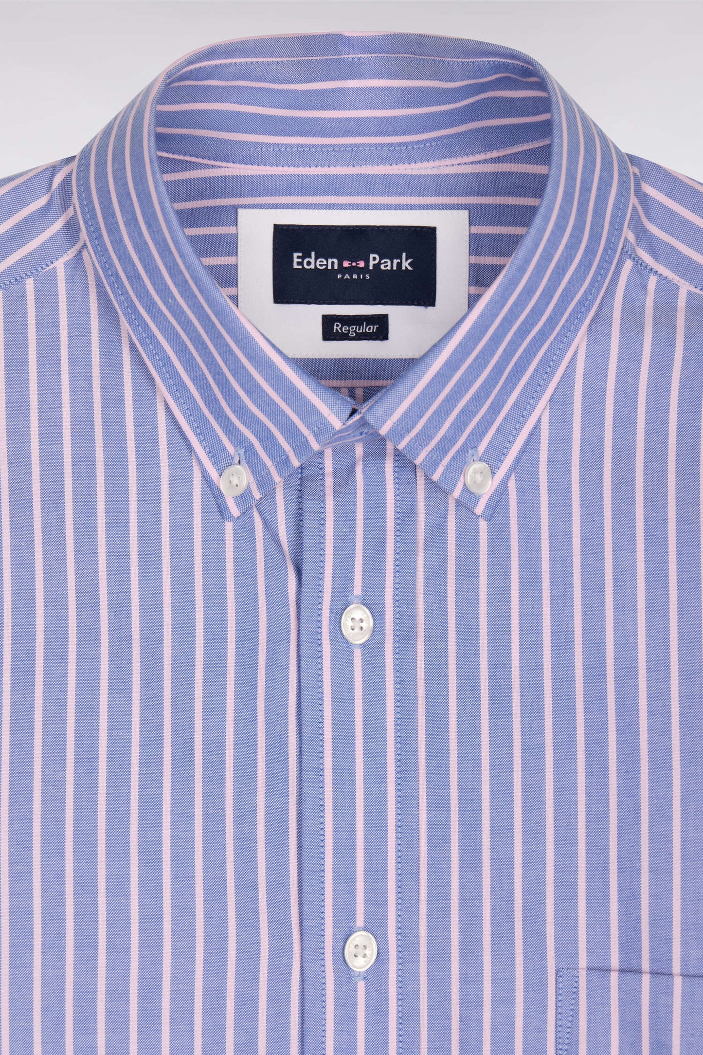 Chemise en coton pinpoint à rayures roses coupe regular