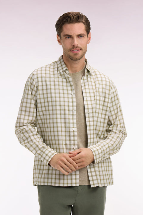 Chemise en coton à carreaux kaki - Image 3