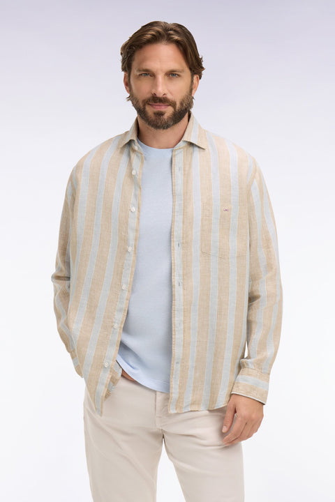 Chemise en lin gris clair à rayures bâtons - Image 1