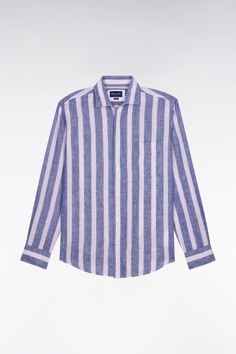 Chemise en lin marine à rayures bâtons - Image 2