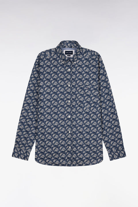 Chemise en popeline de coton bleu à motif floral coupe regular - Image 2
