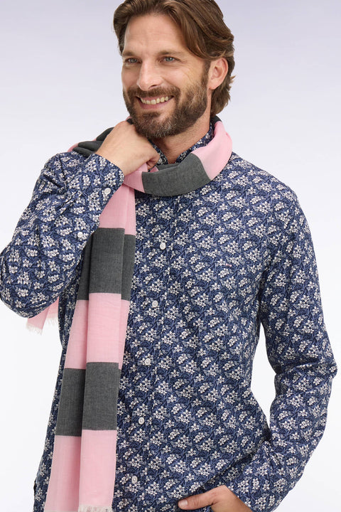 Chemise en popeline de coton bleu à motif floral coupe regular - Image 1