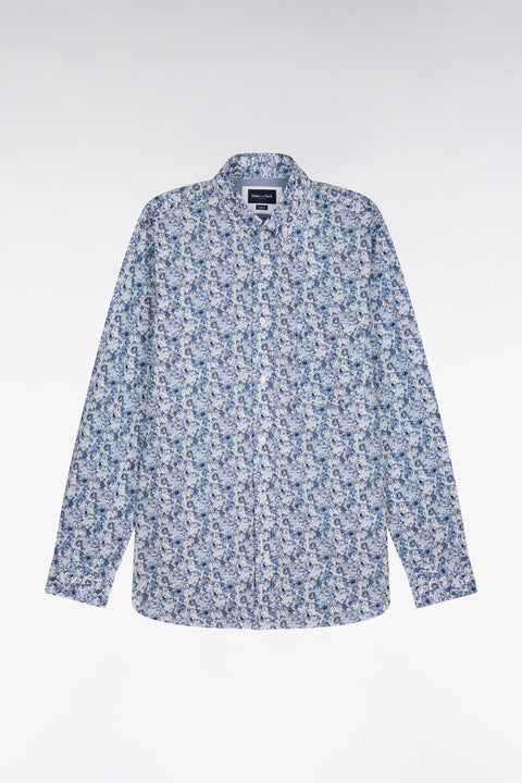 Chemise en popeline de coton bleu à motif floral - Image 2