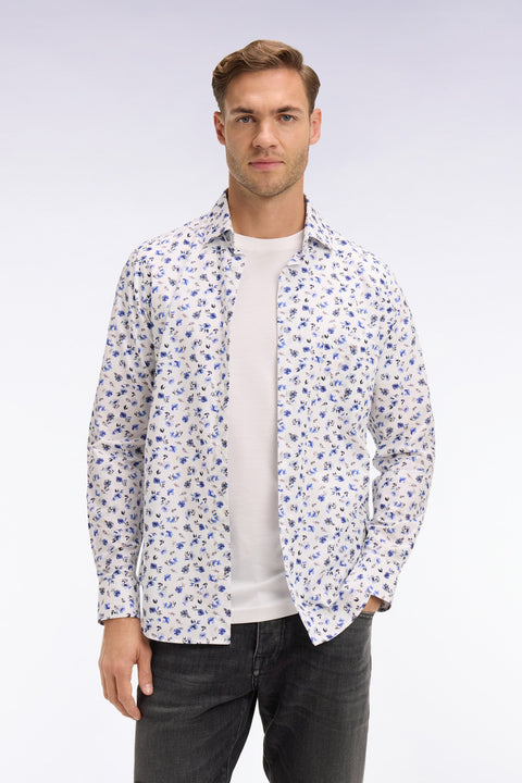 Chemise en popeline de coton imprimé floral bleu coupe slim - Image 3