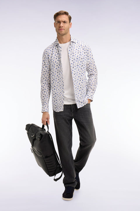 Chemise en popeline de coton imprimé floral bleu coupe slim - Image 1