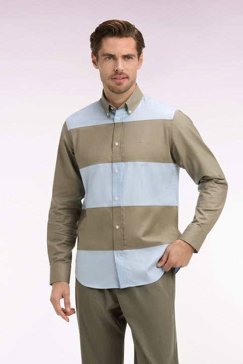 Chemise en coton à rayures rugby beige et ciel coupe regular - Image 3