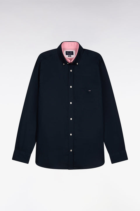 Chemise en coton pinpoint marine détails roses - Image 2