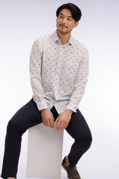 Chemise en coton blanche à micromotifs coupe slim - Image 1