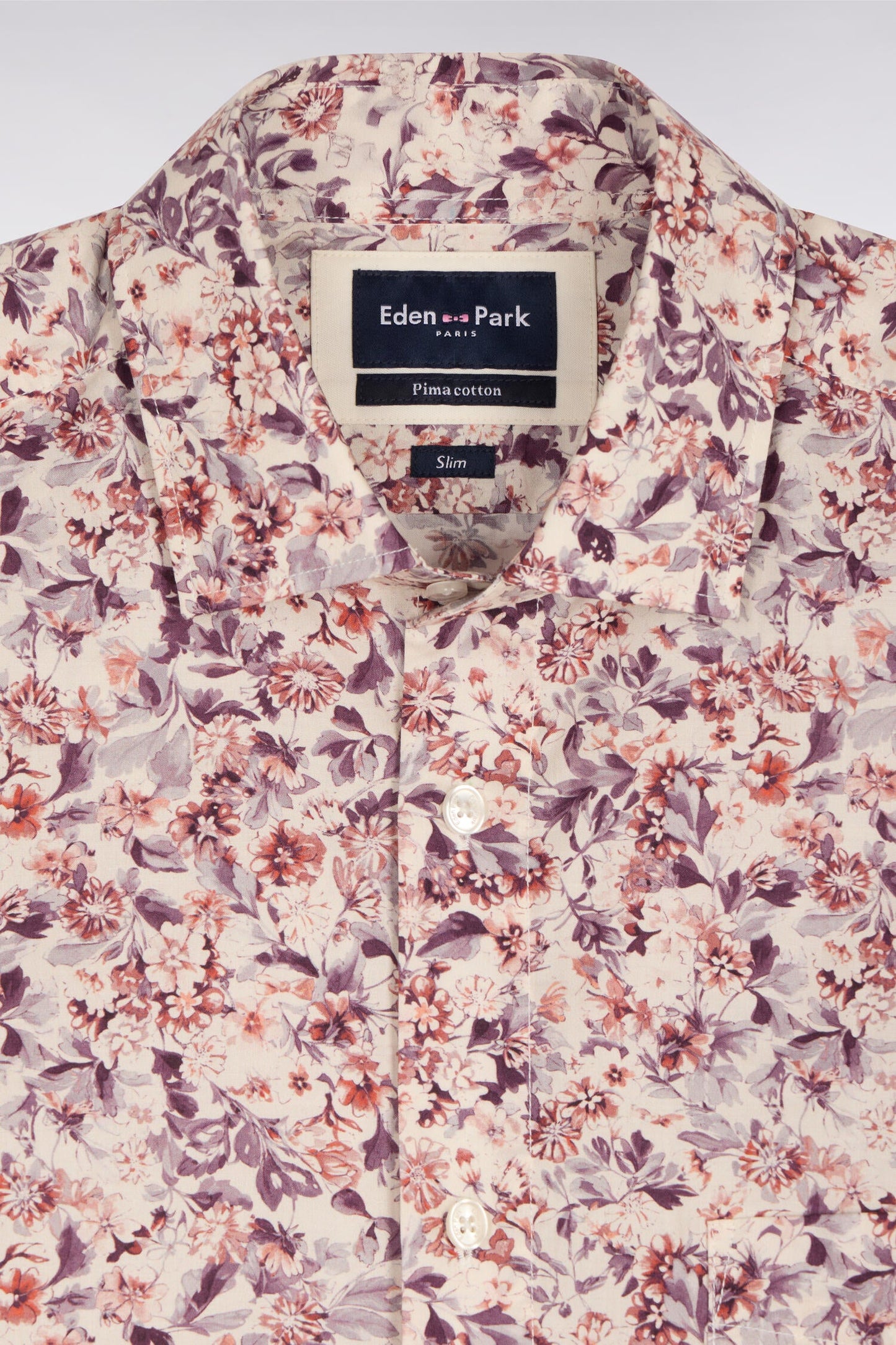 Chemise en popeline de coton blanche à microimprimé floral coupe slim