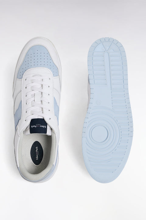 Sneakers bicolores en cuir lisse blanc et cuir suédé bleu ciel - Image 3