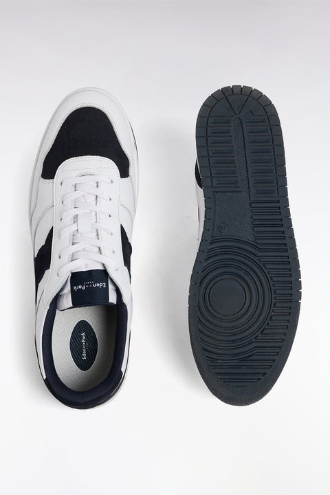 Sneakers bicolores en cuir lisse blanc et cuir suédé marine - Image 3
