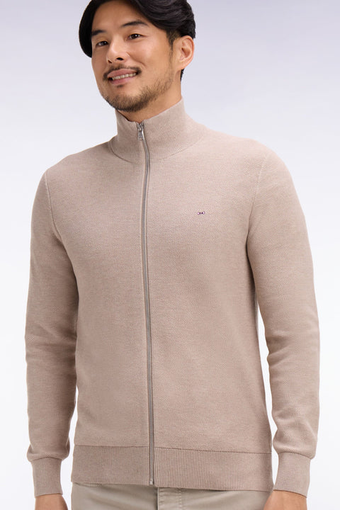Cardigan zippé en coton beige - Image 1