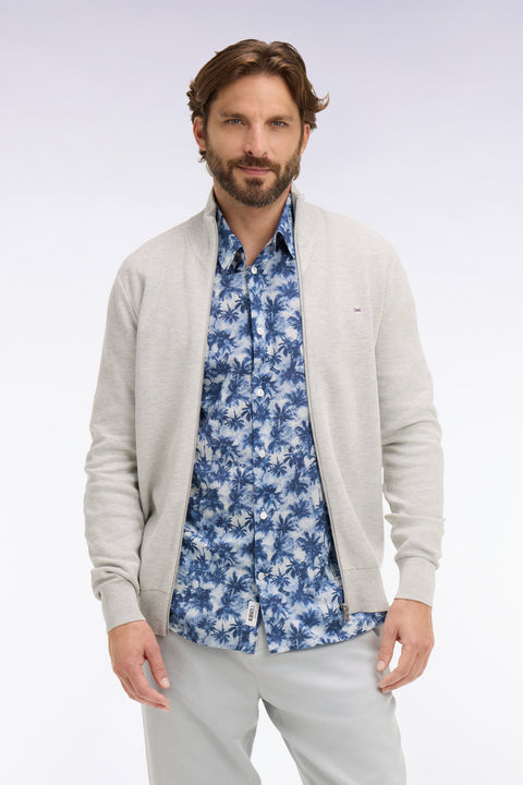 Cardigan zippé en coton gris clair - Image 3