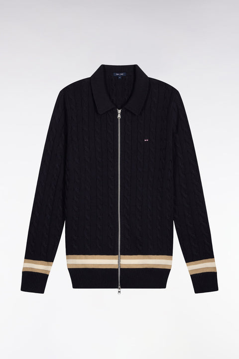 Cardigan zippé à torsade en coton marine - Image 2