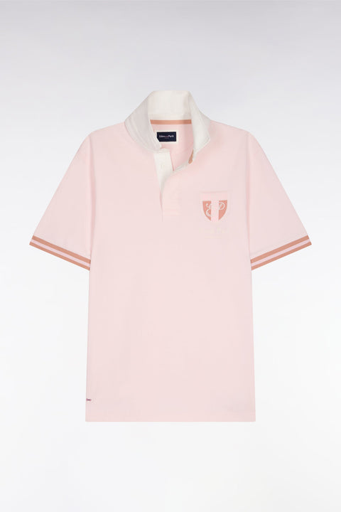Maillot à manches courtes en jersey de coton rose écusson brodé coupe regular - Image 2