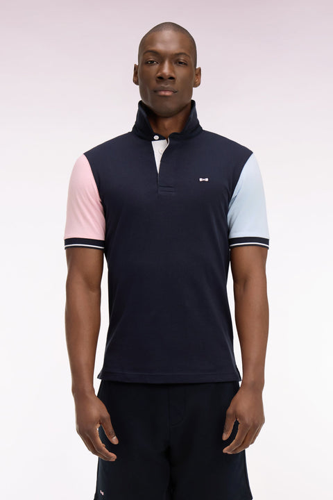 Maillot à manches courtes en jersey coton marine colorblock coupe regular - Image 3