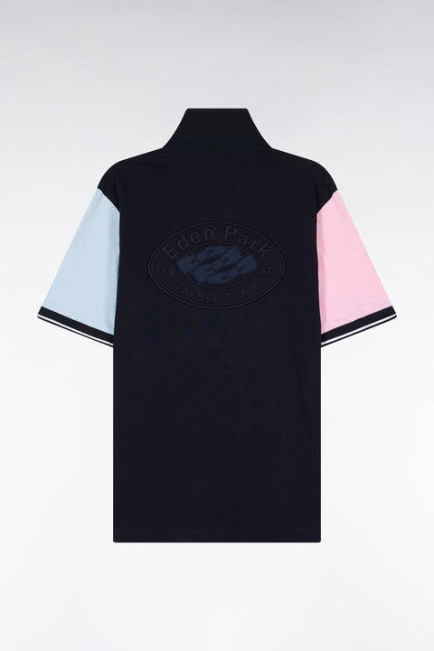 Maillot à manches courtes en jersey coton marine colorblock coupe regular - Image 2