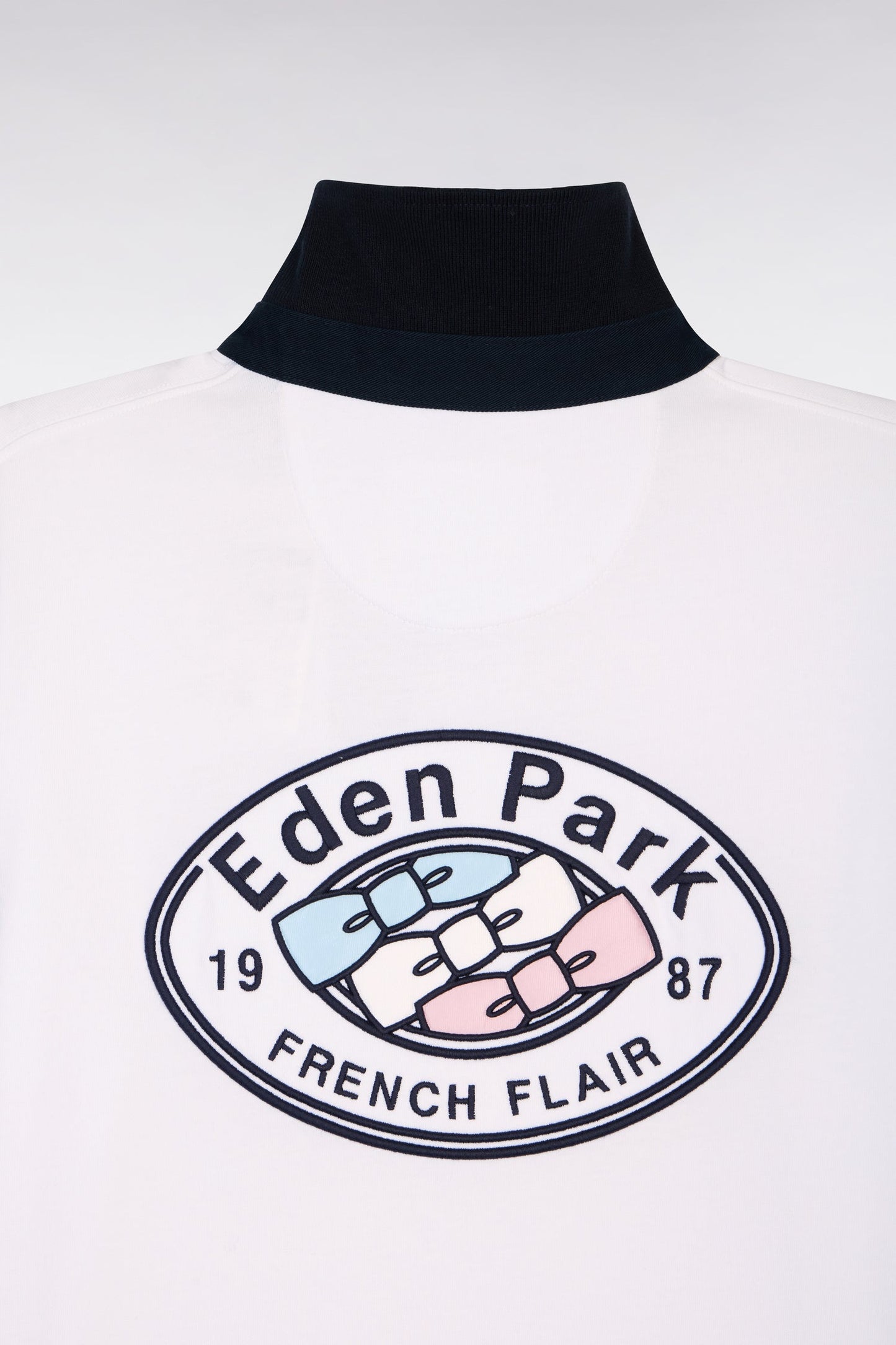 Maillot à manches courtes en coton blanc broderie marine coupe regular