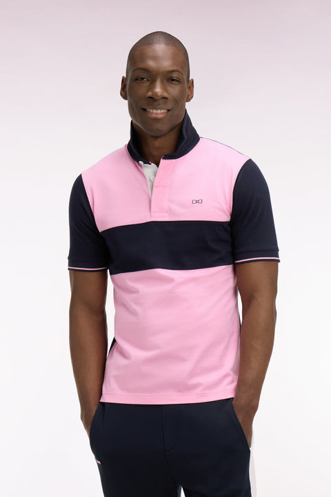 Maillot à manches courtes en coton rose et marine coupe regular - Image 3