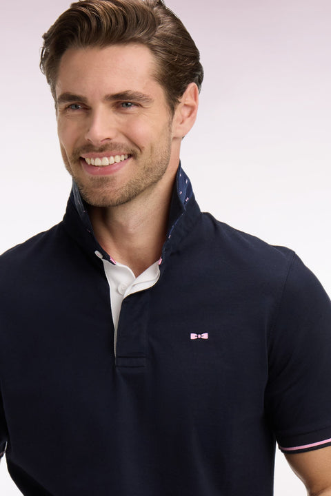 Maillot à manches courtes en coton marine broderie dos coupe regular - Image 1