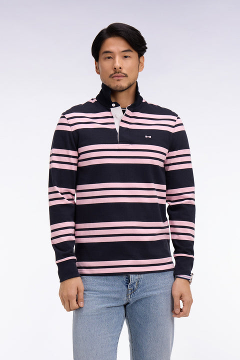 Maillot à manches longues en coton rayé marine et rose - Image 3