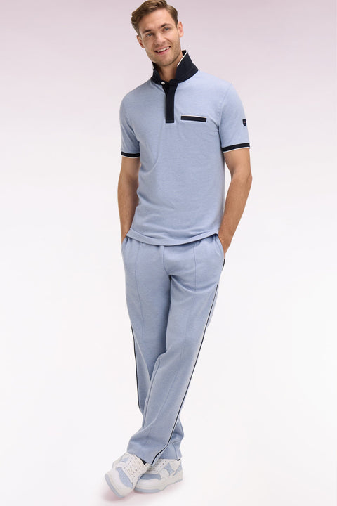 Polo manches courtes en piqué coton stretch ciel coupe slim - Image 1