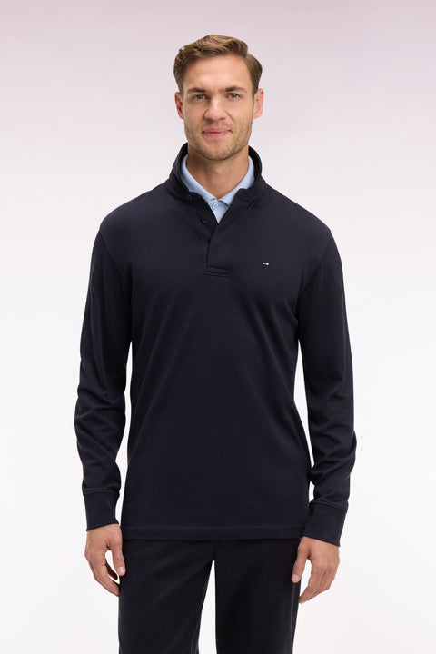 Polo manches courtes en piqué coton stretch marine coupe slim - Image 3