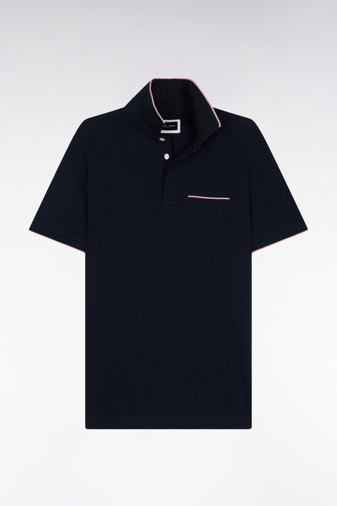 Polo manches courtes en piqué coton stretch marine coupe slim - Image 2