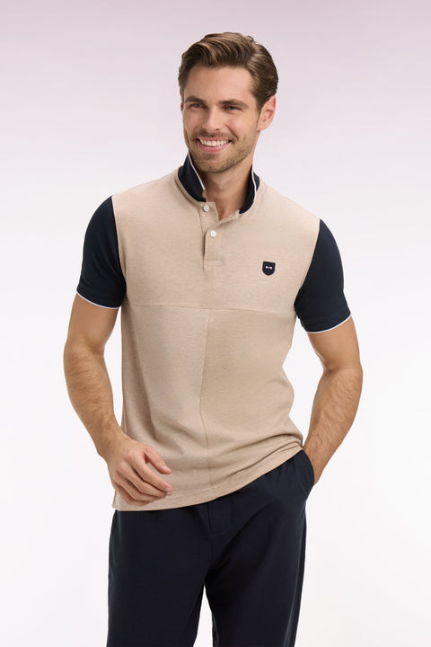 Polo manches courtes bicolore en coton beige à découpes coupe regular - Image 3