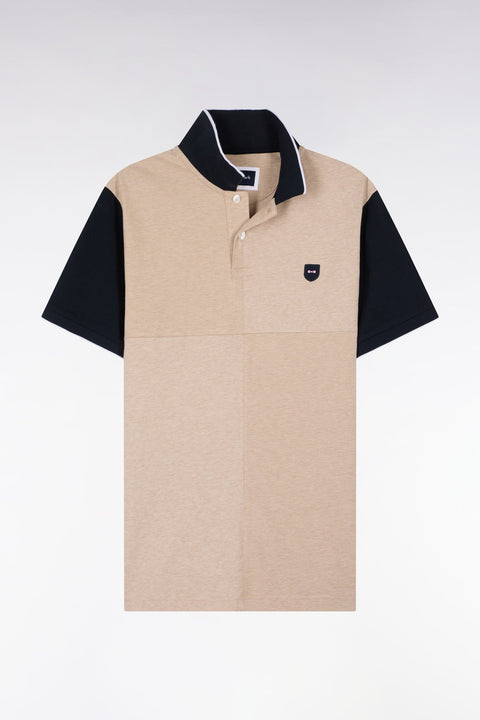 Polo manches courtes bicolore en coton beige à découpes coupe regular - Image 2