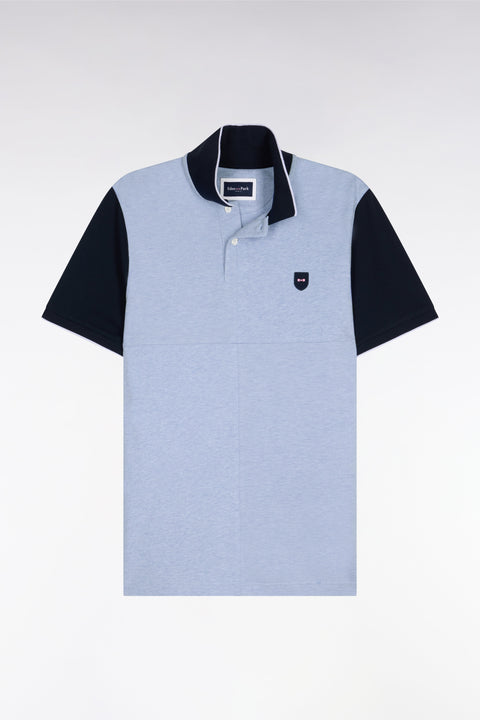 Polo manches courtes bicolore en coton bleu ciel à découpes coupe regular - Image 2
