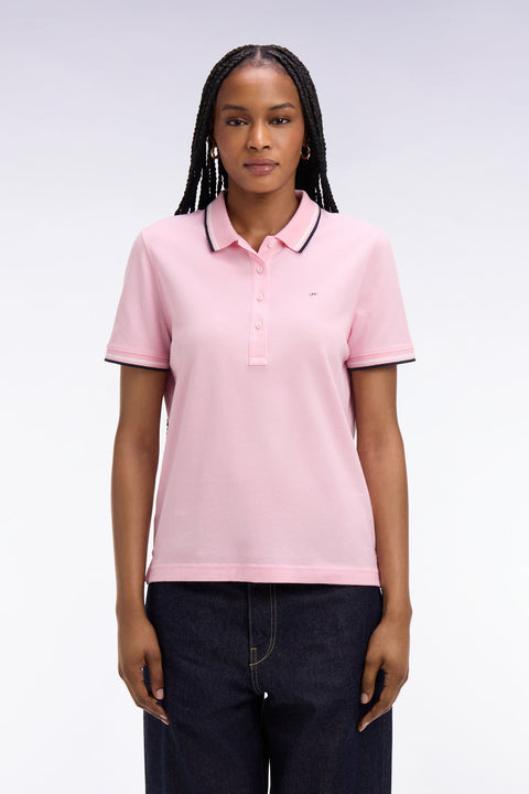 Polo à manches courtes en coton rose coupe regular - Image 3