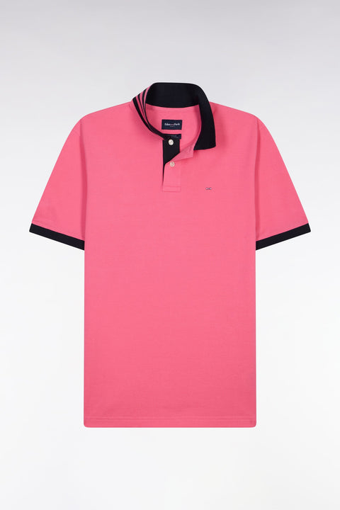 Polo manches courtes en piqué coton rose dessous de col rayé coupe slim - Image 2