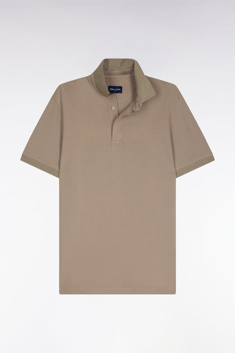 Polo à manches courtes en coton marron coupe slim - Image 2