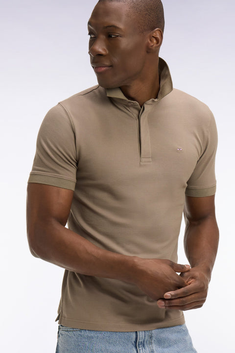 Polo à manches courtes en coton marron coupe slim - Image 1
