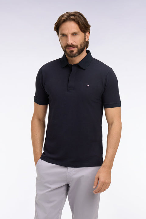 Polo à manches courtes en coton marine coupe slim - Image 3