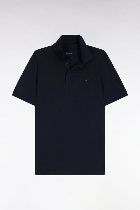 Polo à manches courtes en coton marine coupe slim - Image 2