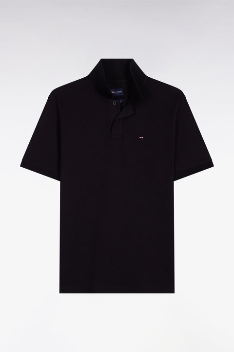 Polo à manches courtes en coton noir coupe regular - Image 1