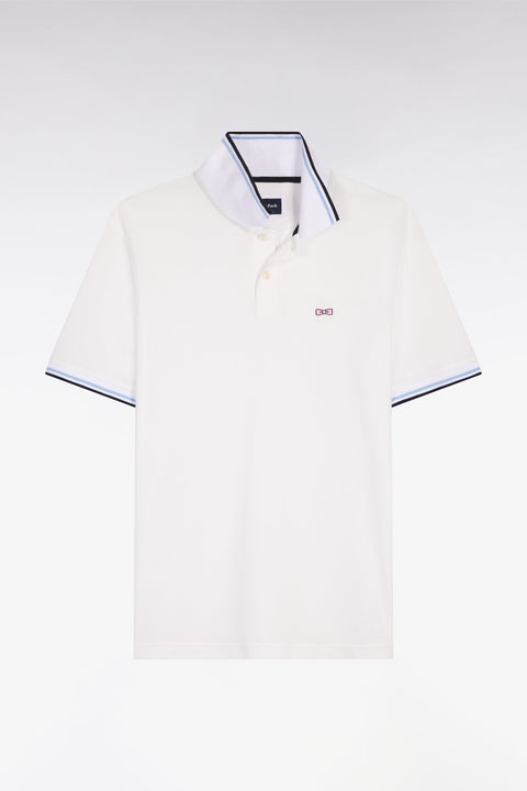Polo manches courtes en coton blanc détails rayés coupe regular - Image 2