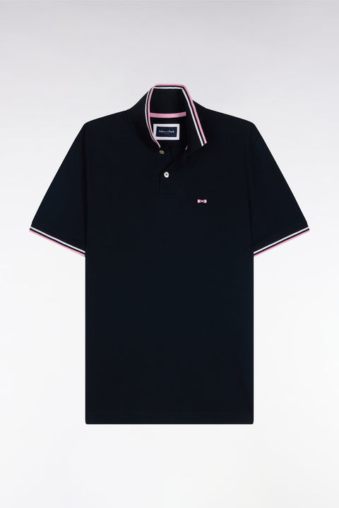 Polo manches courtes en coton marine détails rayés coupe regular - Image 2
