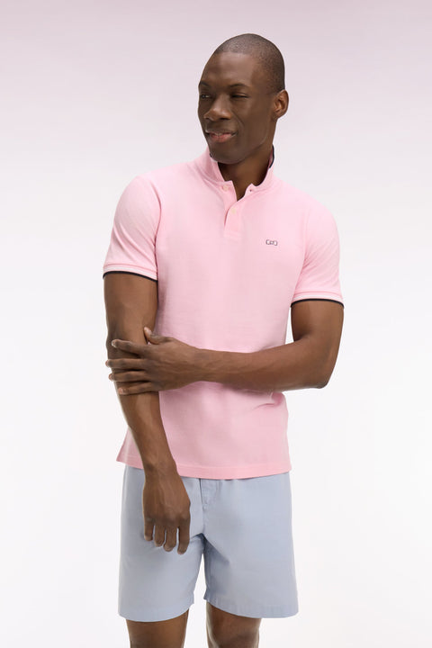 Polo à manches courtes en coton rose détails rayés coupe regular - Image 3