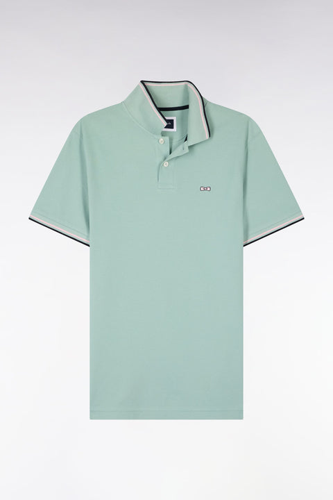 Polo à manches courtes en coton vert d'eau détails rayés coupe regular - Image 2