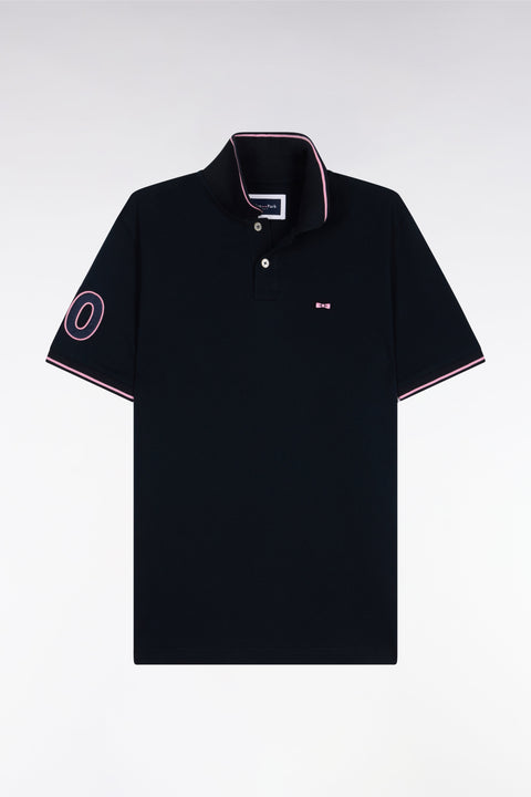 Polo à manches courtes en coton marine brodé coupe regular - Image 2