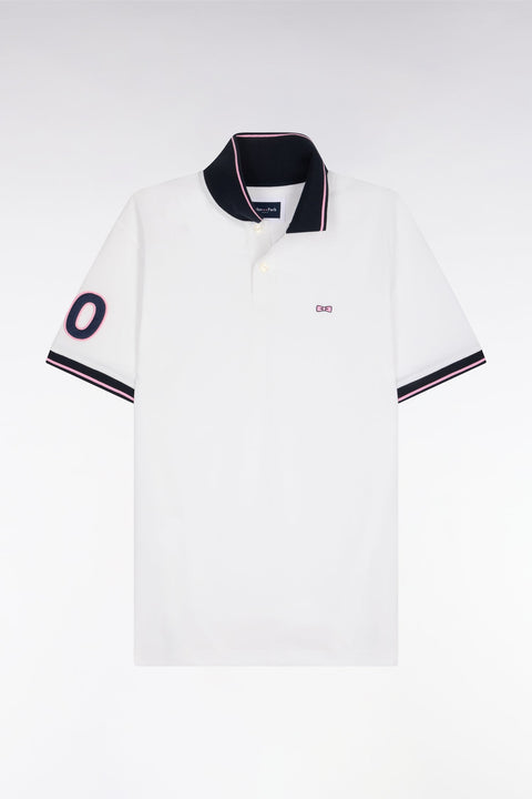 Polo à manches courtes en coton blanc brodé coupe regular - Image 2