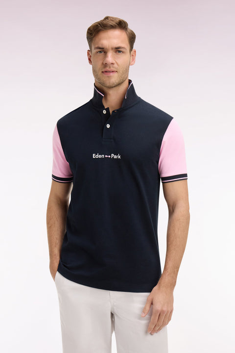 Polo à manches courtes en coton marine broderie Eden Park coupe regular - Image 3