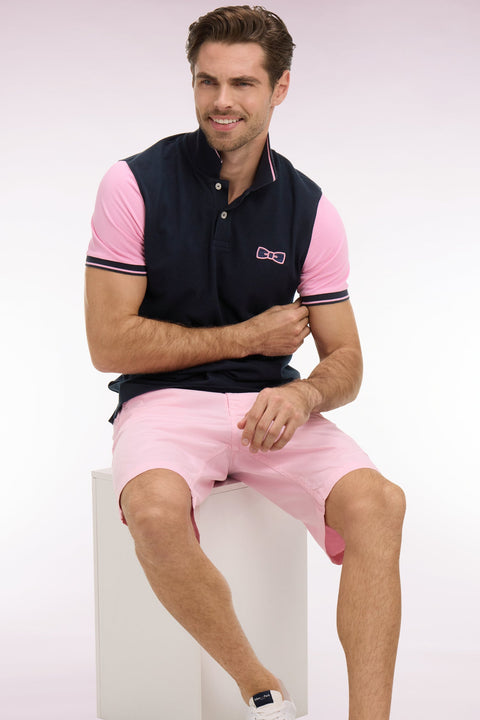 Polo à manches courtes en coton marine à broderie patchée coupe regular - Image 1