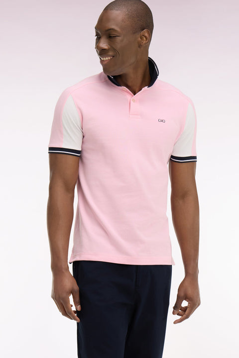 Polo à manches courtes en coton rose brodé coupe regular - Image 1