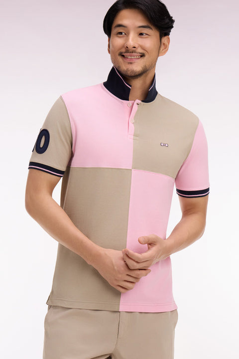 Polo à manches courtes en coton beige et rose à cadrans coupe regular - Image 1