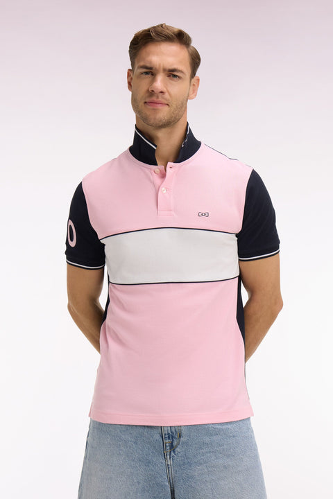 Polo à manches courtes en coton rose et marine coupe regular - Image 1