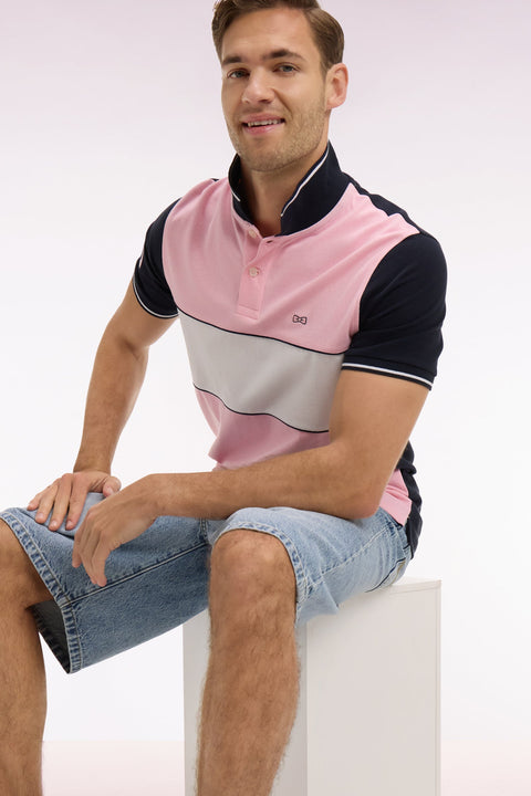 Polo à manches courtes en coton rose et marine coupe regular - Image 3